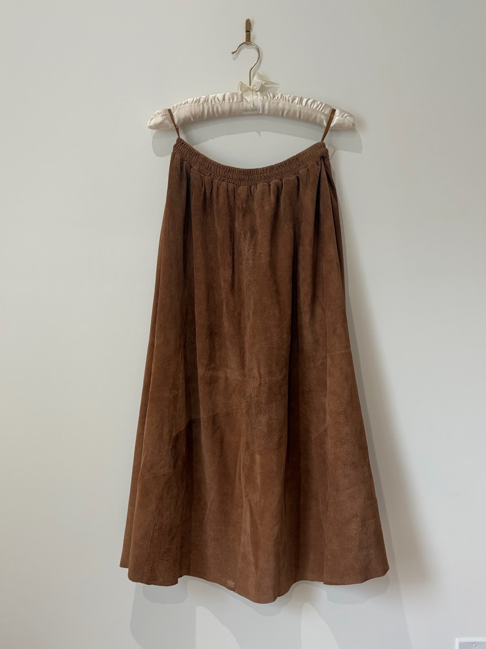 Vintage Brown Suede A-Line Midi Skirt